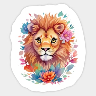 Lion Face Flower Art Sticker